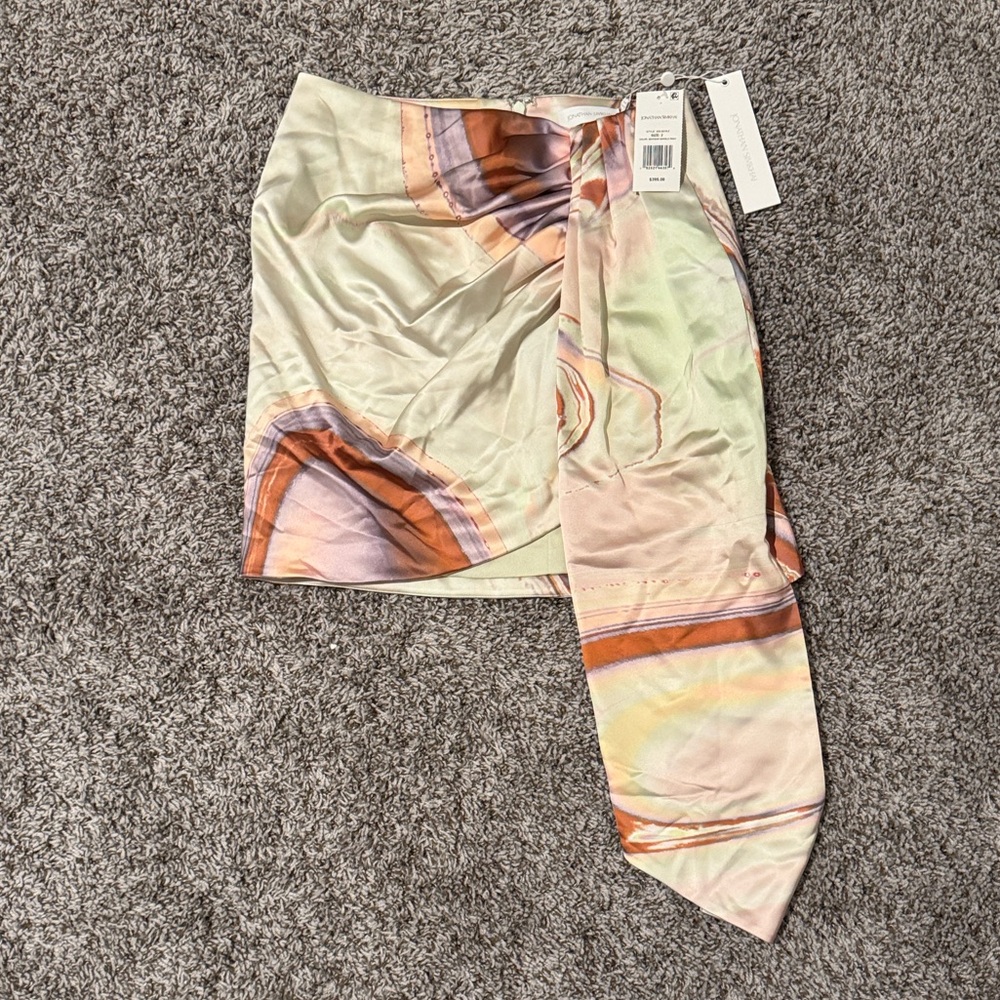 Jonathan Simkhai Mae Draped Mini Skirt SEAFOAM MARBLE PRINT Size 2 - Picture 3 of 5